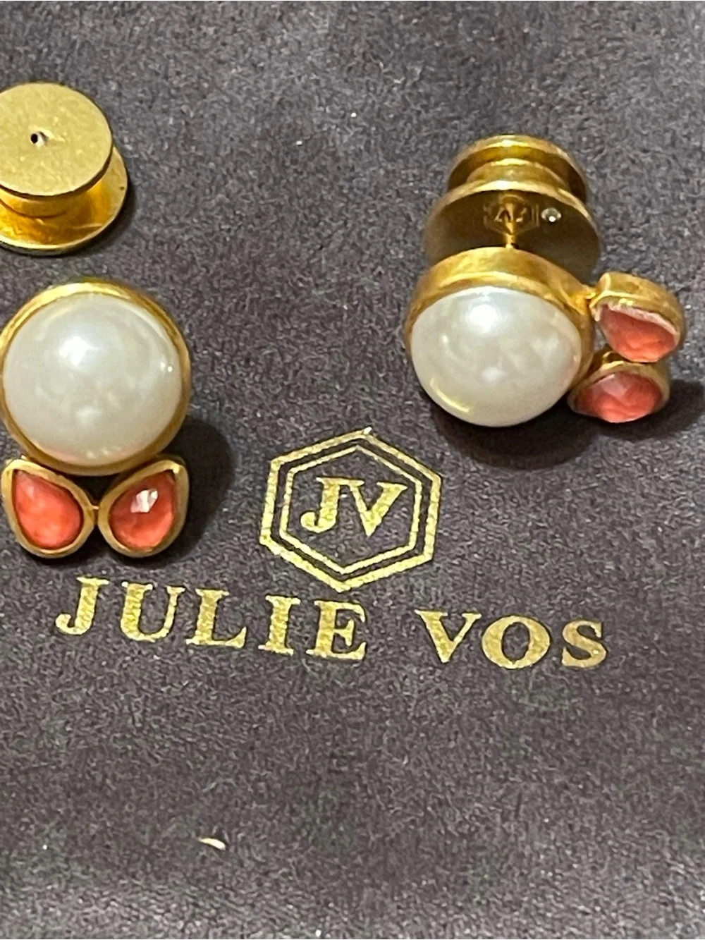 Julie Vos Gold-Plate Pearl Stud with Coral Teardrops